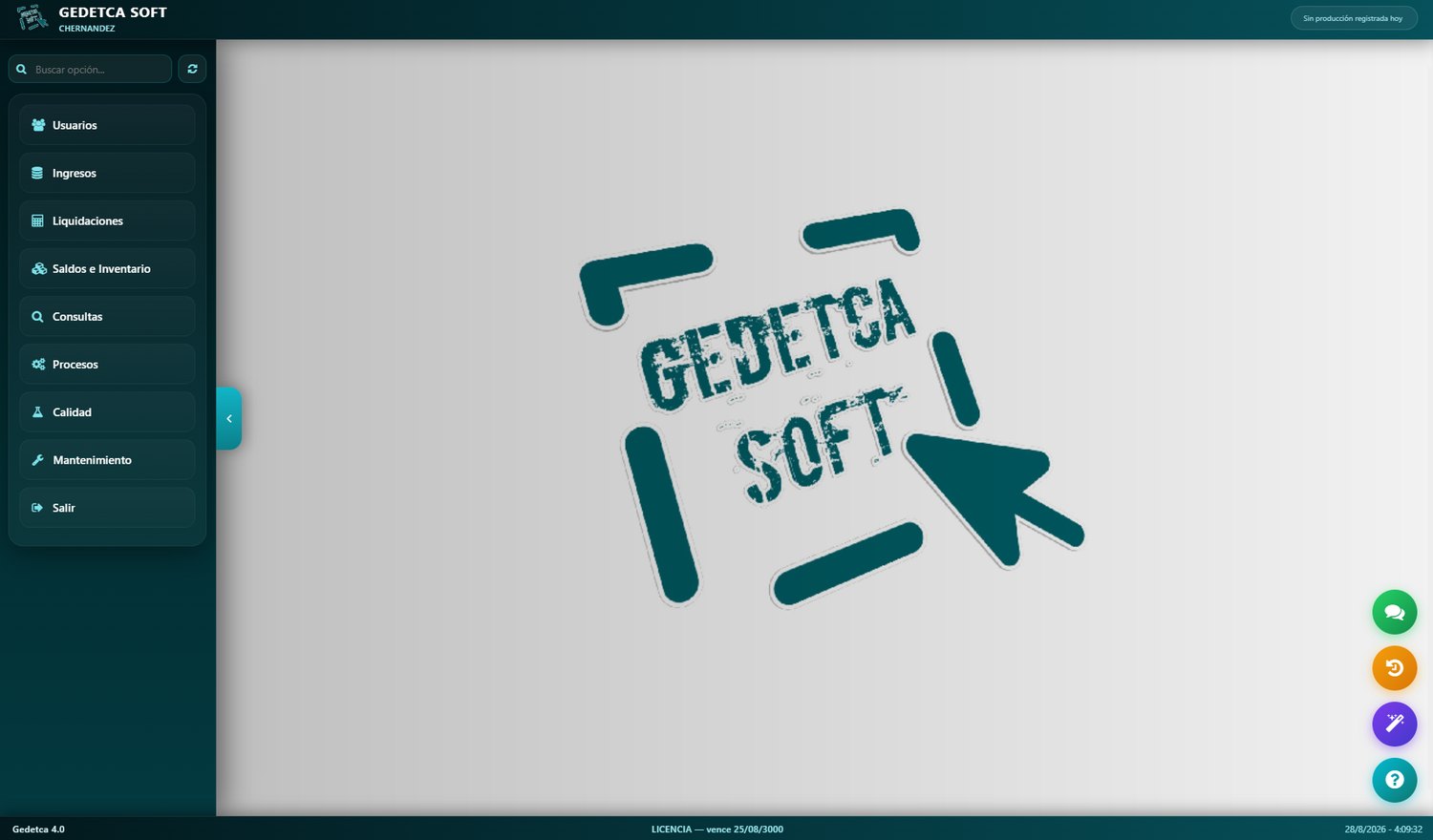 Menú principal de GEDETCA SOFT