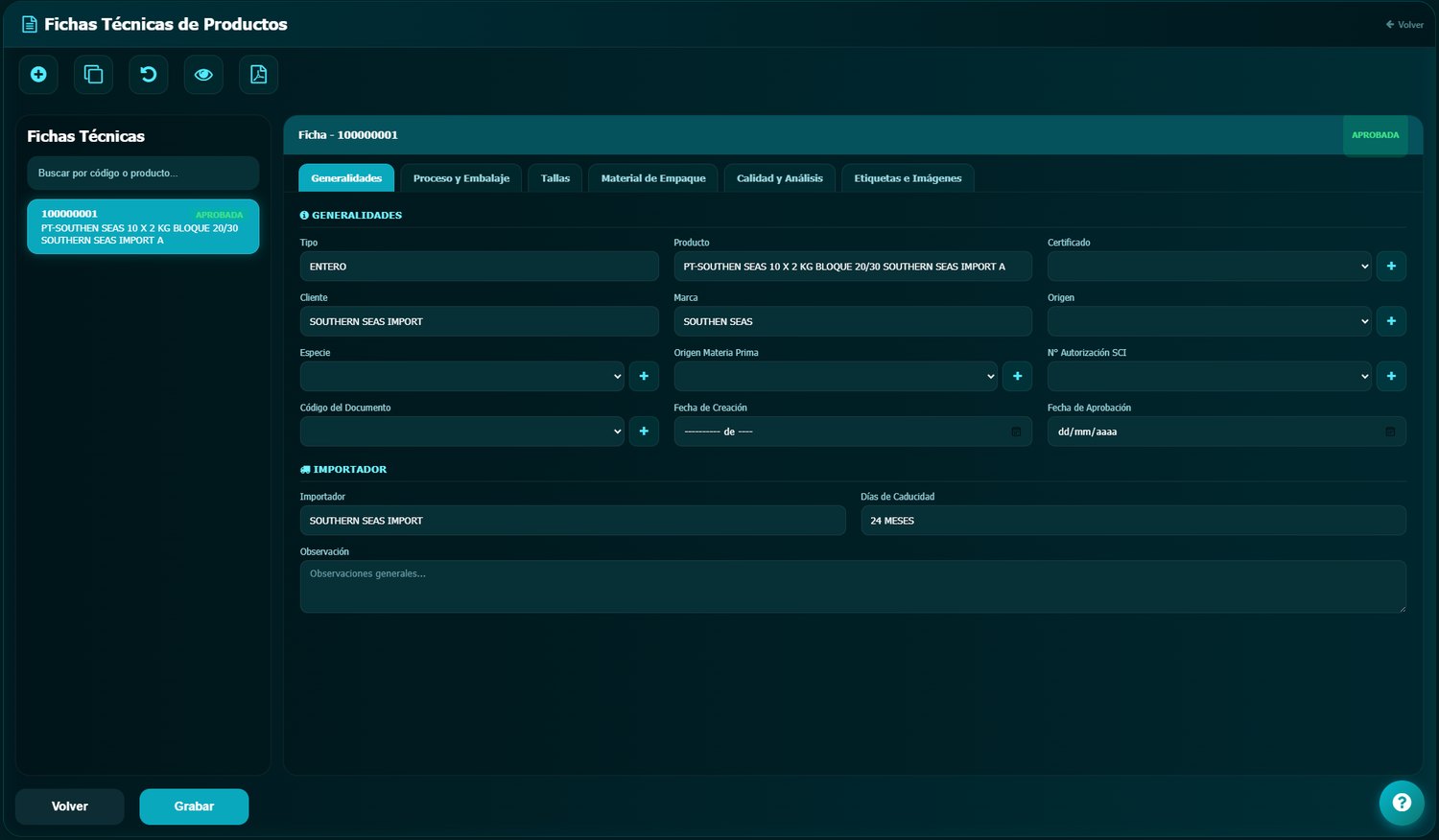 Fichas técnicas de producto